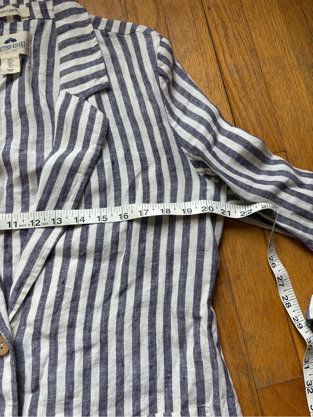 British Khaki 100% Linen Striped Blazer - Picture 6 of 9
